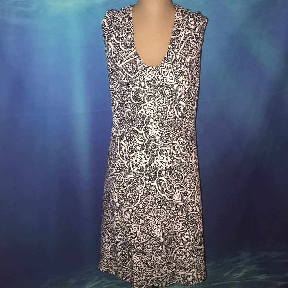 Patterned fit and flare dress.